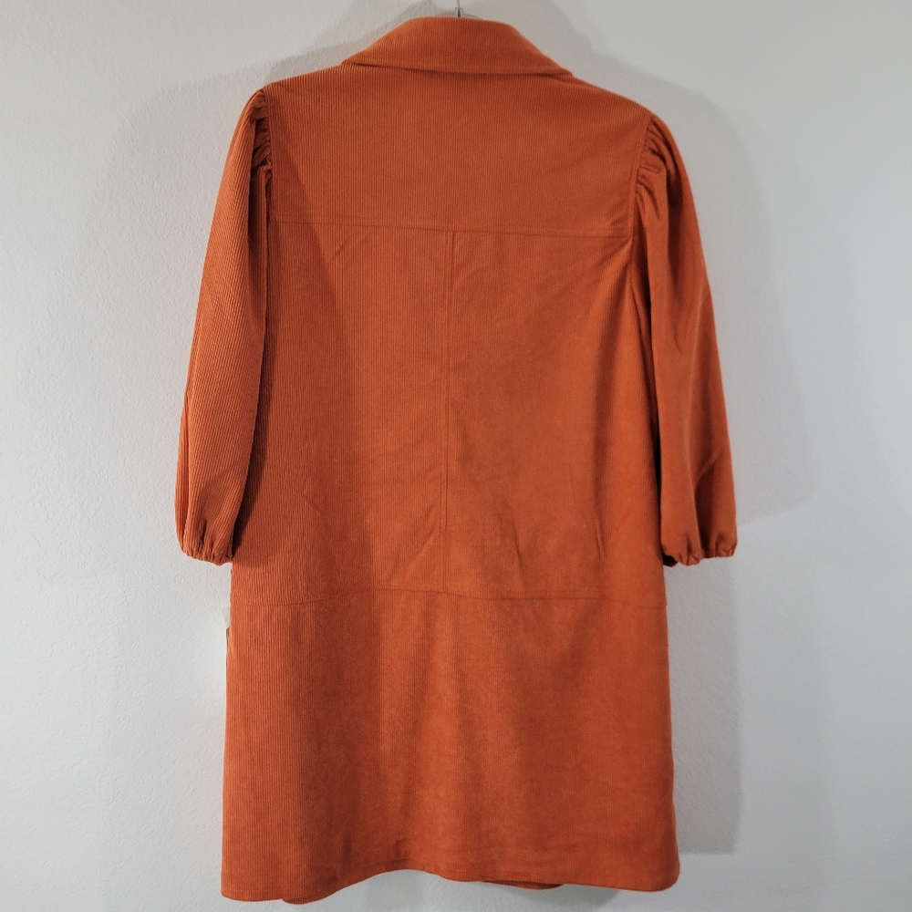 7 FOR ALL MANKIND rust colored corduroy puff sleeve button front jacket dress - Picture 10 of 11
